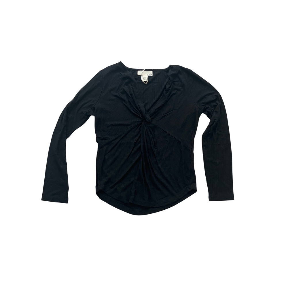 By Design Womens Black Ribbed Twist Front Long Sleeve Top Size S New With Tags